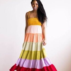 By Together Color Block Tiered Maxi Sundress Multicolor